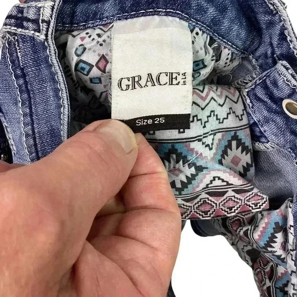 Grace in LA Jeans Womens 25 Blue Jean Short Shorts Embroidered Aztec Stretch - Picture 9 of 9